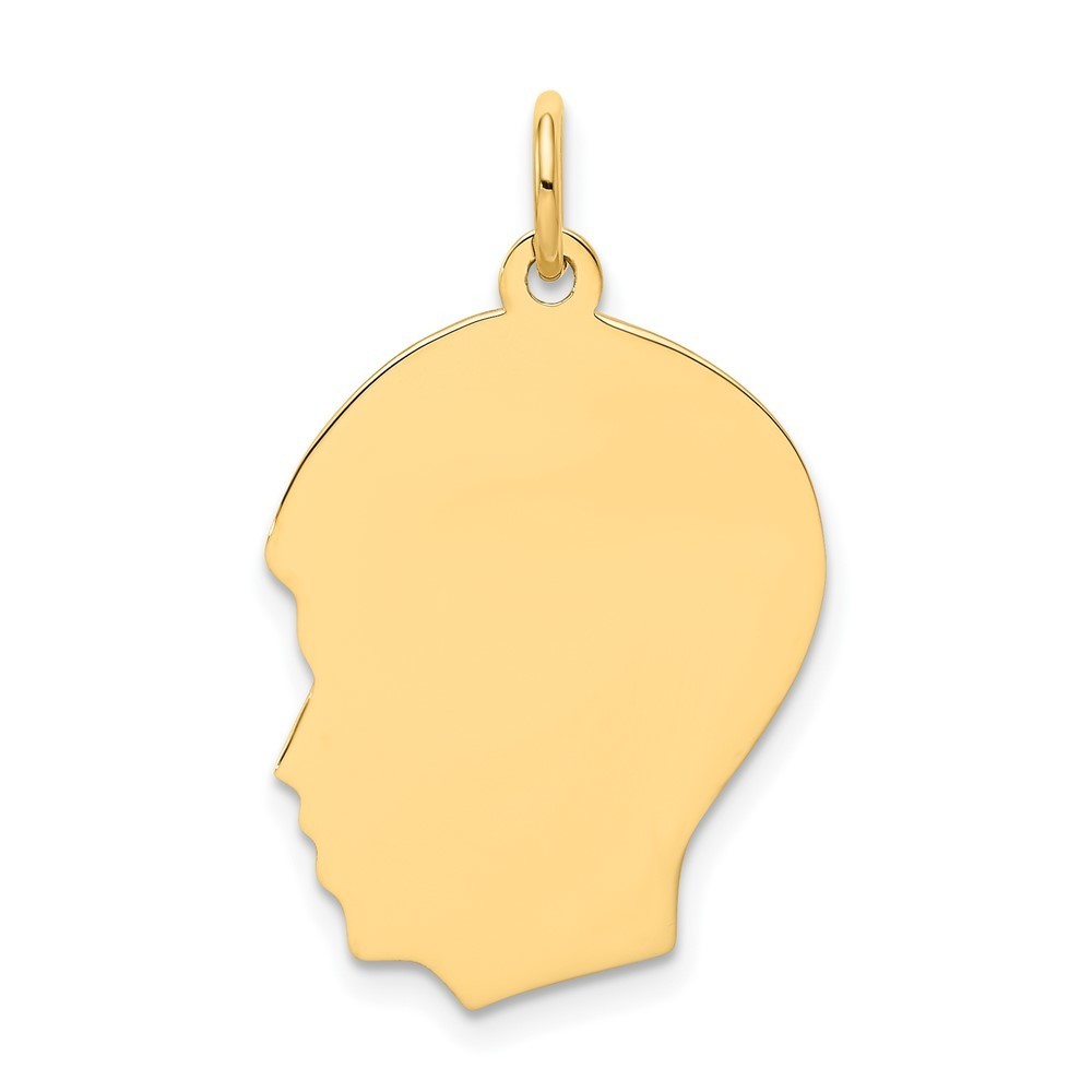10k Yellow Gold Medium .013 Gauge Facing Left Engraveable Boy Head Charm